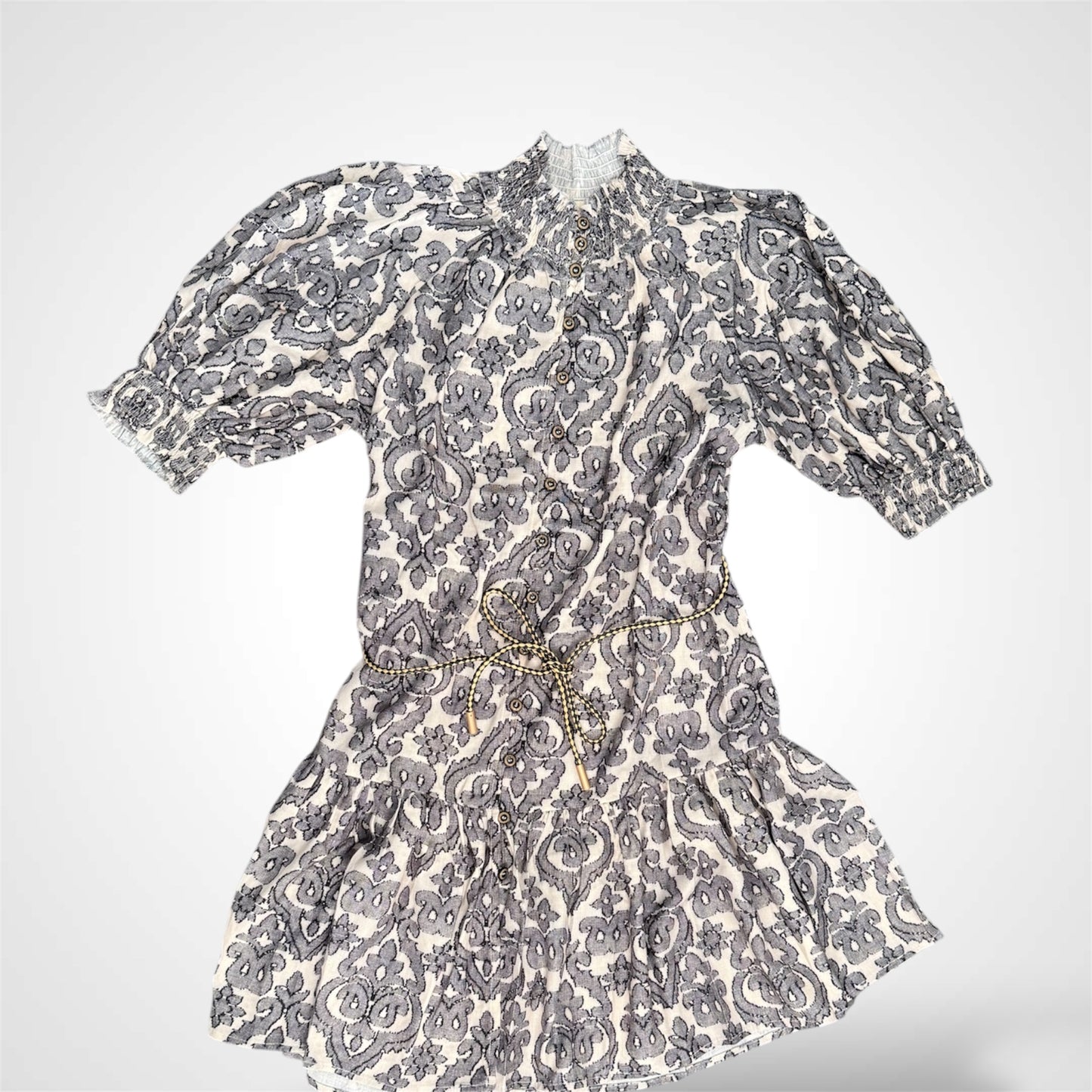 BLOCK PRINT FLOUNCE HEM DRESS