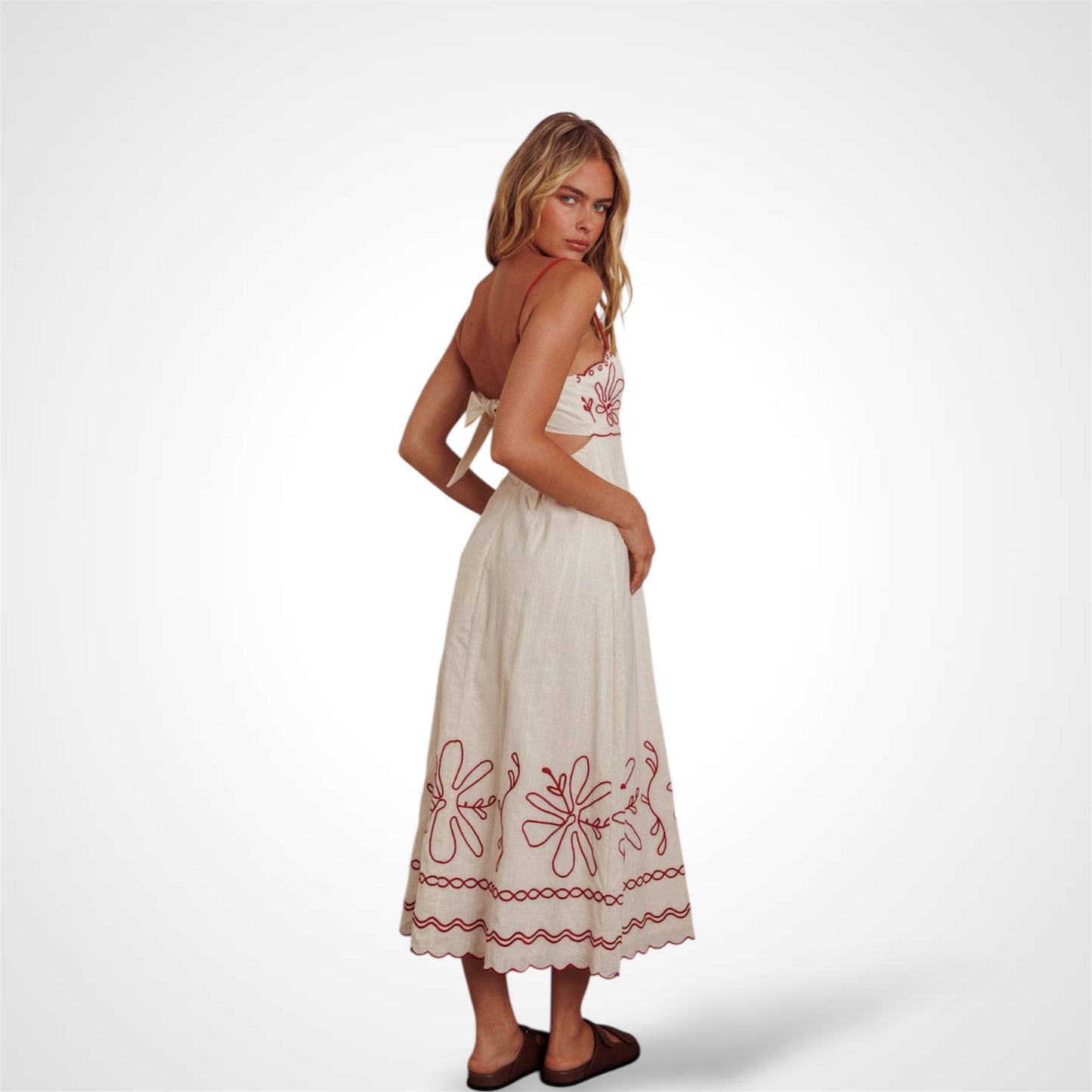 Red Western Vibe Floral Maxi Dress