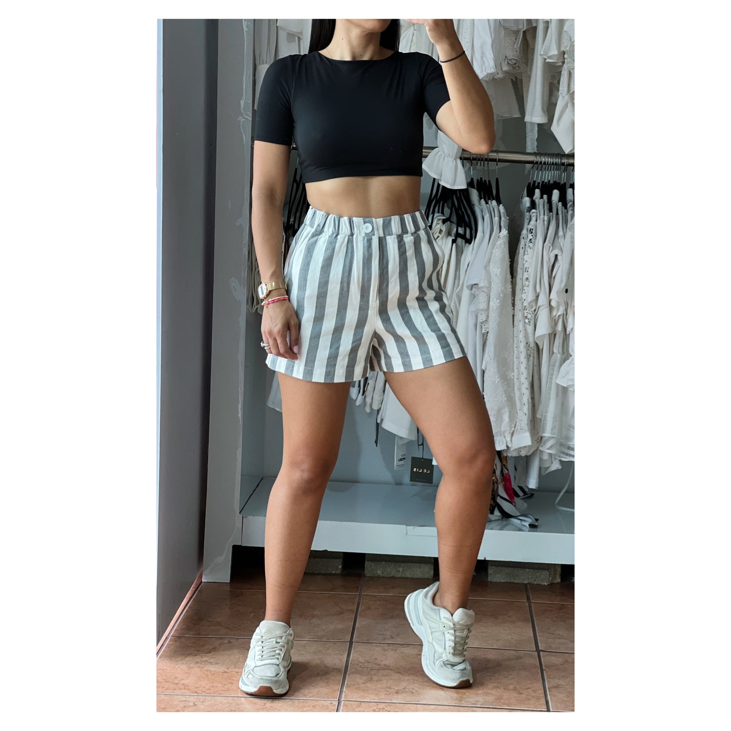 Elastic Waist Grey Shorts