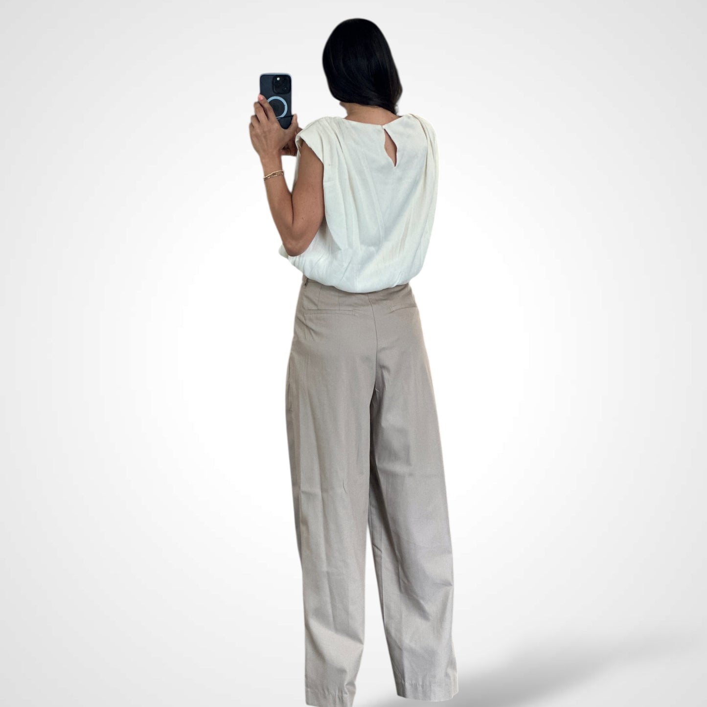 KHAKI MID-RISE PINTUCK SUIT PANTS