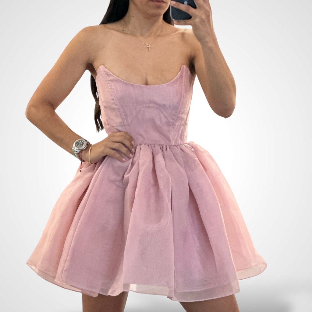 SOLID COLOR BABY DOLL STYLE SHEER MINI DRESS