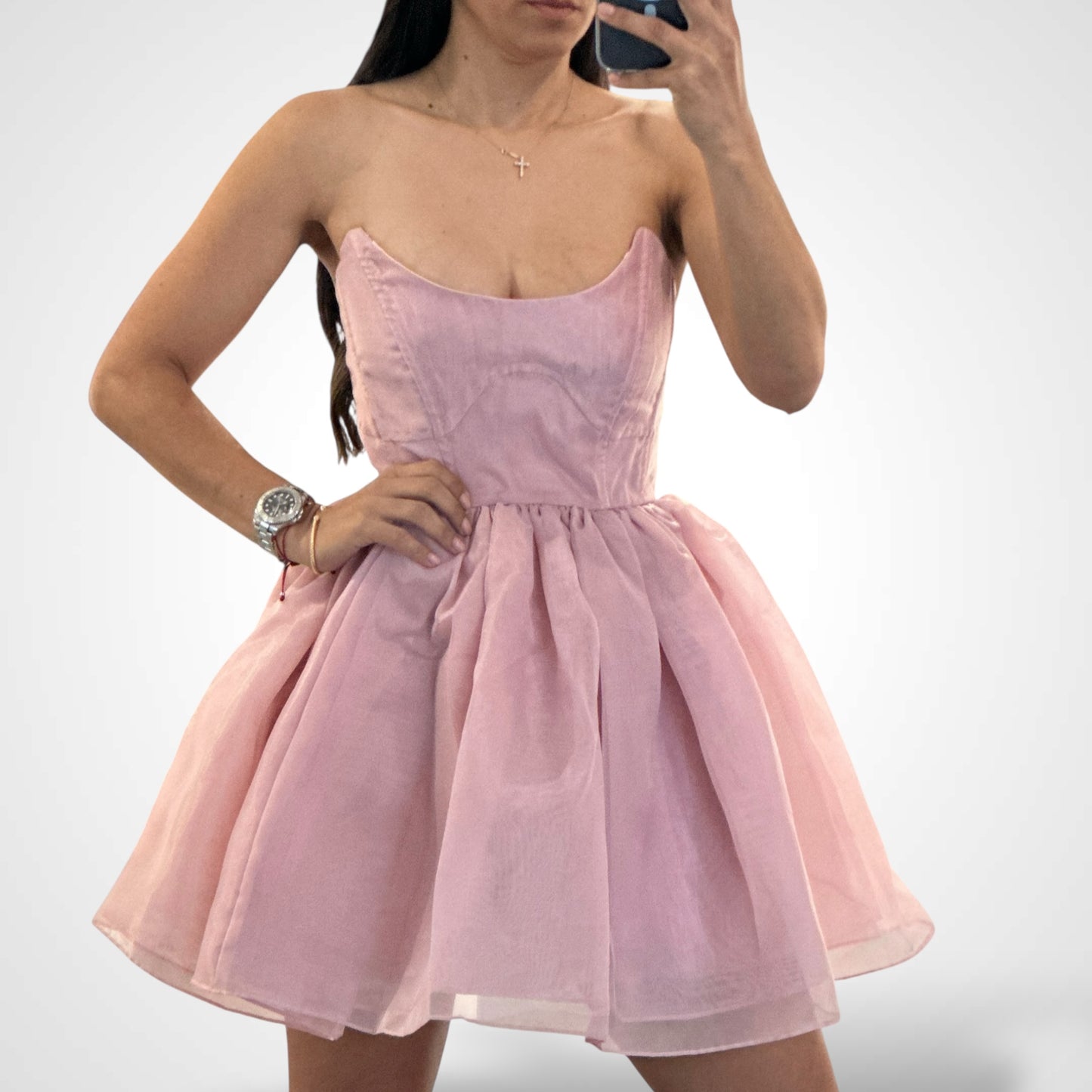 SOLID COLOR BABY DOLL STYLE SHEER MINI DRESS