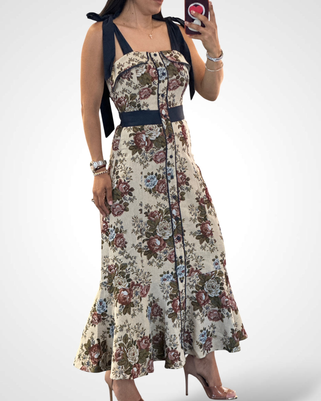 Bow Tied Tapestry Midi Dress