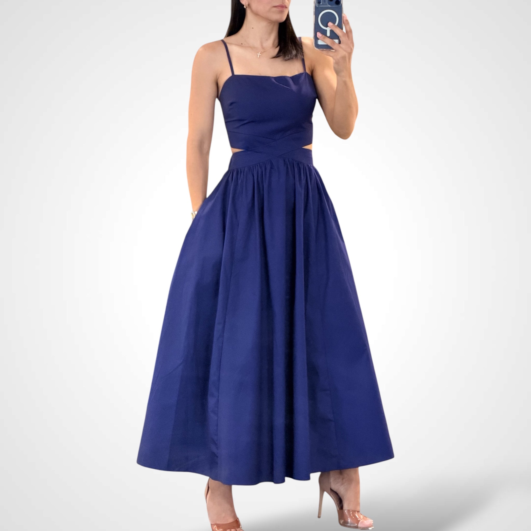 Navy Solid Midi Dress-1