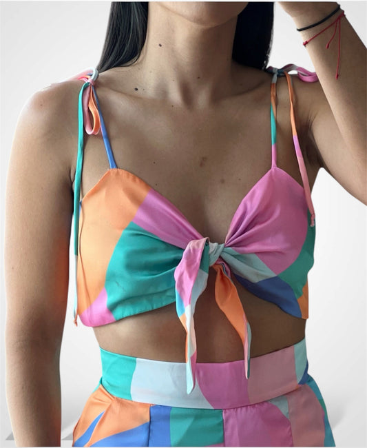 Pink Blue Crop Top
