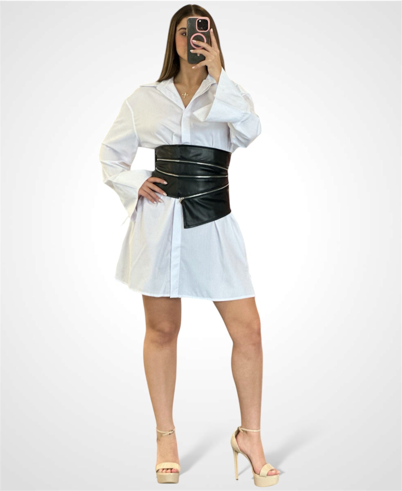 SHIRTS DRESS WITH ZIPPER DETAIL CORSET