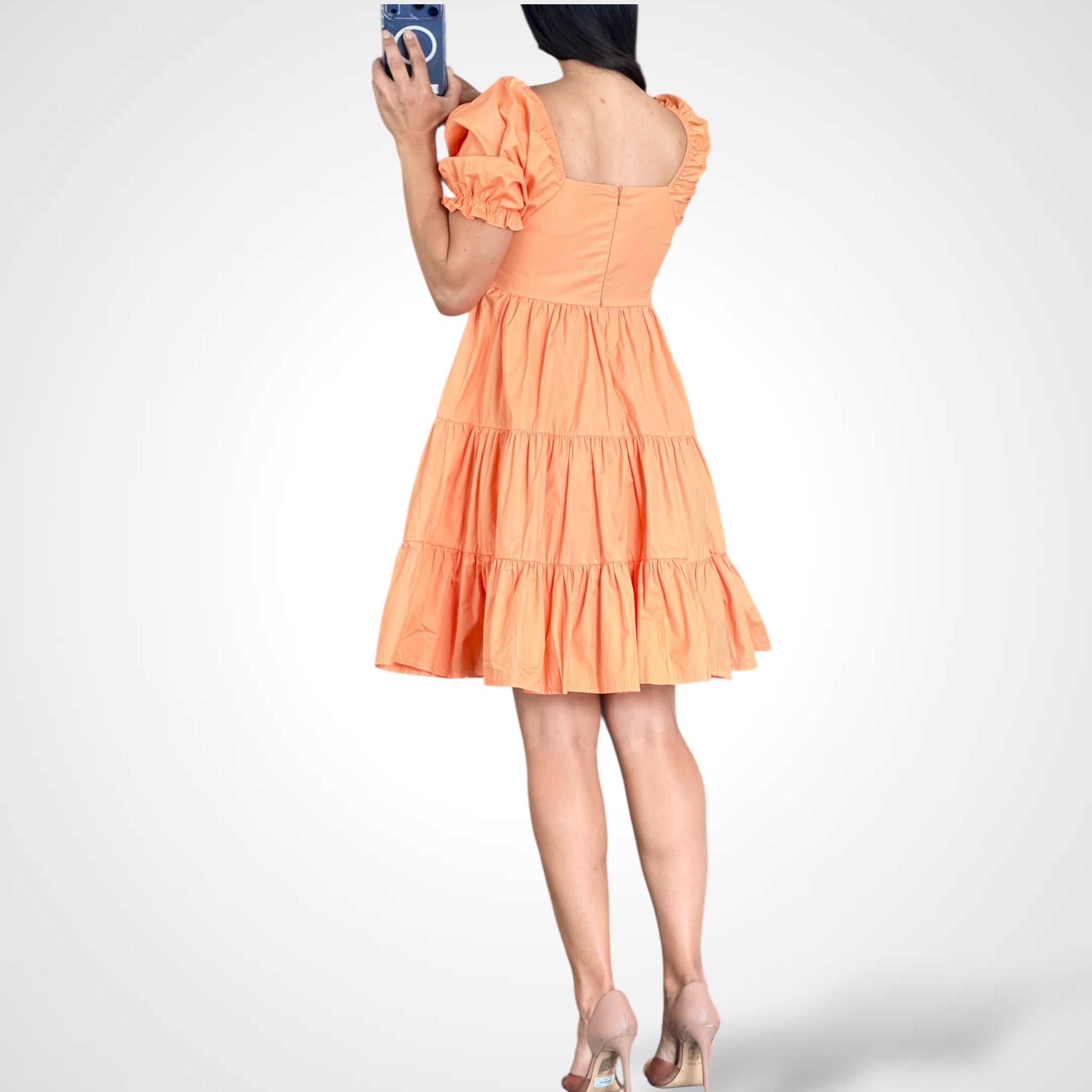 Puff Sleeves Sweetheart Tiered Woven Mini Dress•-3