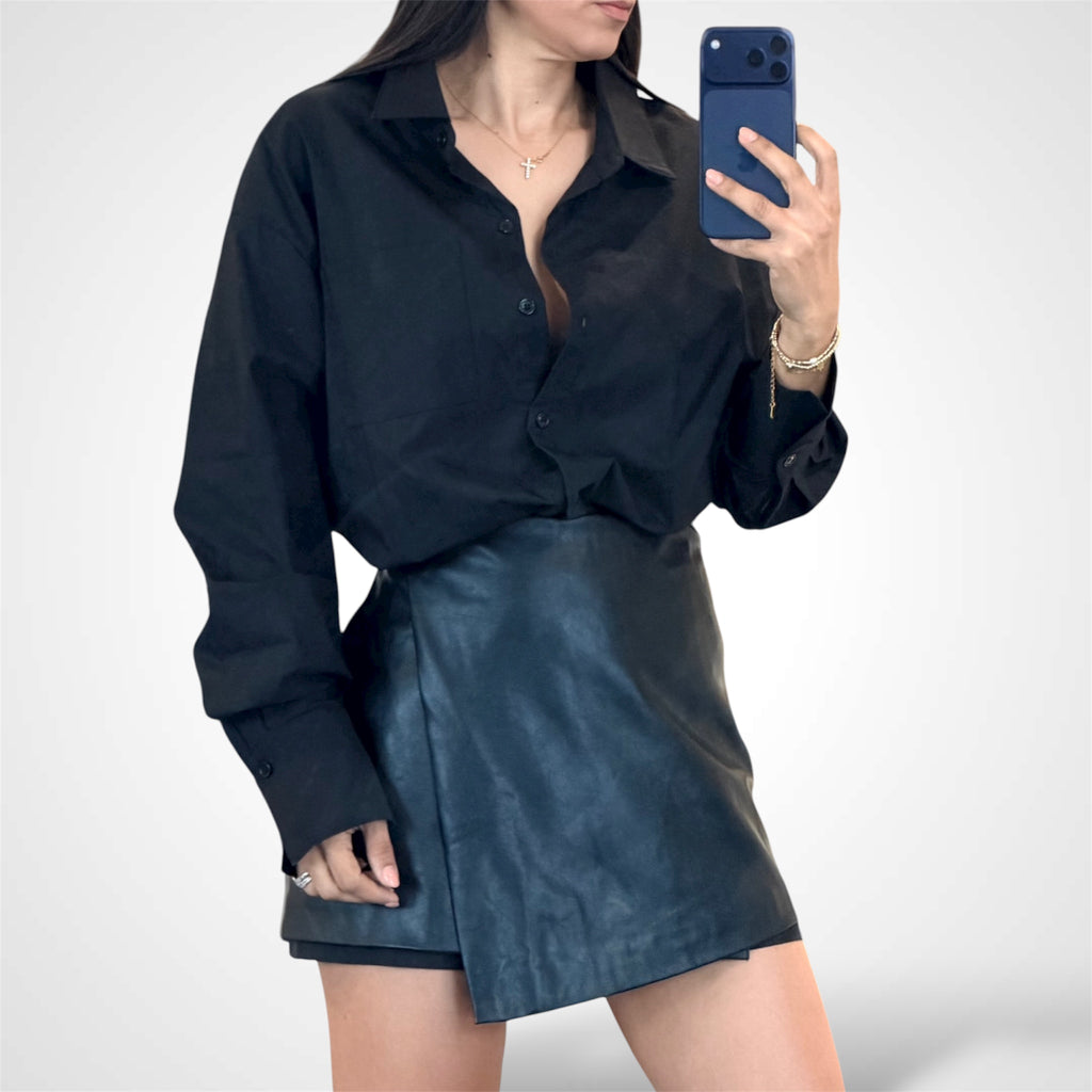 SJQ-SHIRT DRESS WITH FAUX LEATHER SKIRT