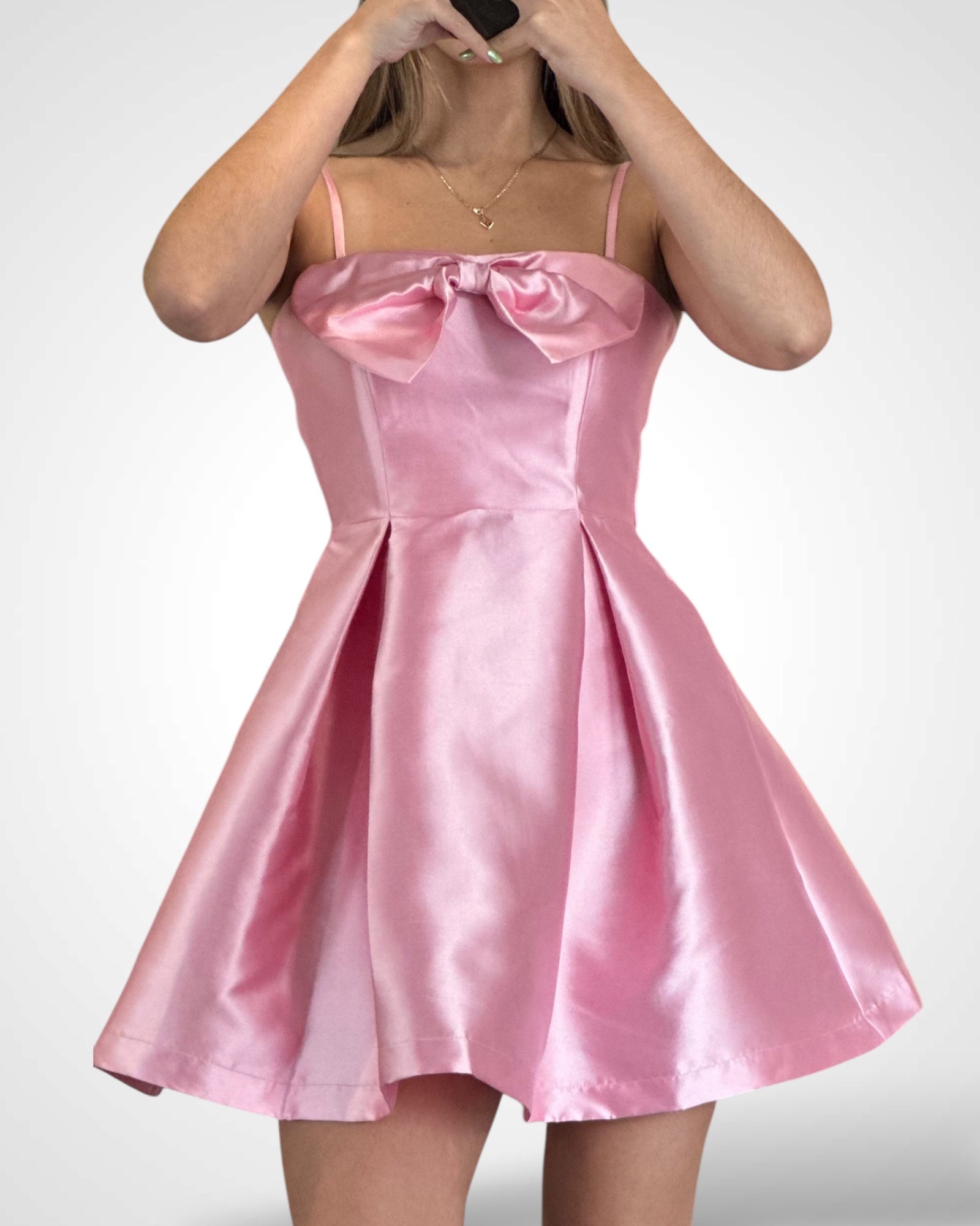 METALLIC BOW TIE MINI DRESS (Pink)•-1