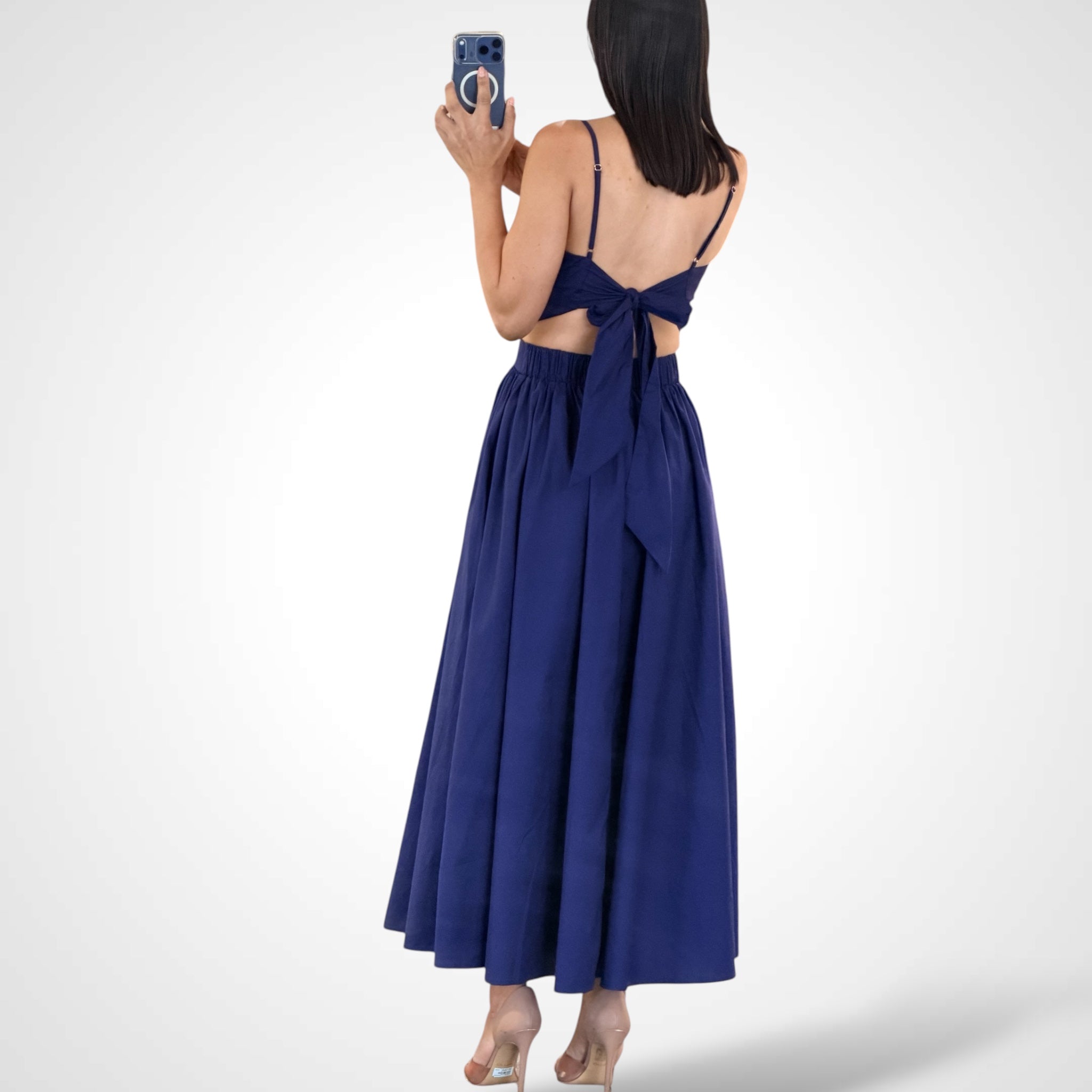 Navy Solid Midi Dress-3