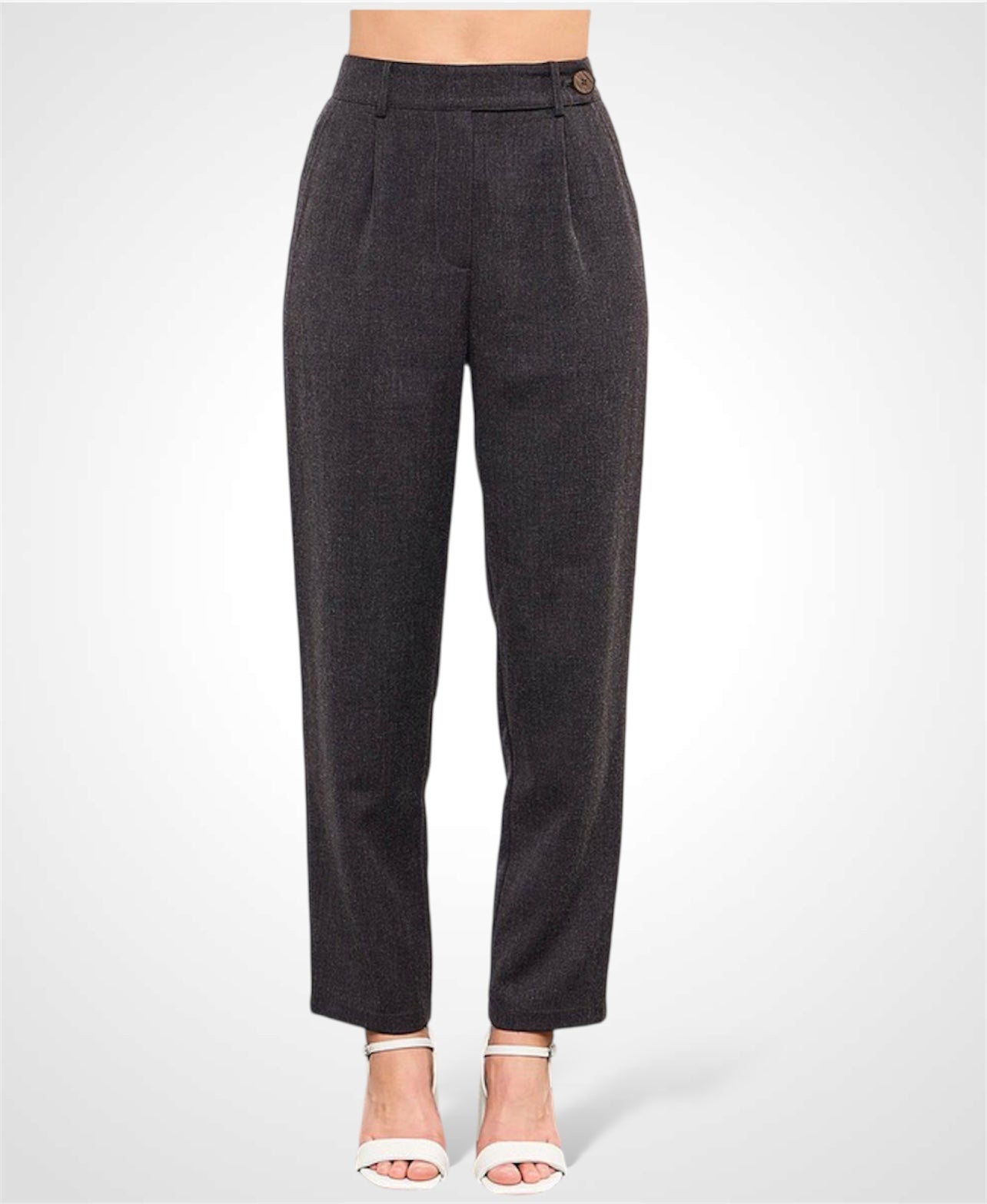 CHARCOAL WOVEN HIGH WAIST SIDE BUTTON CAMI PANTS•