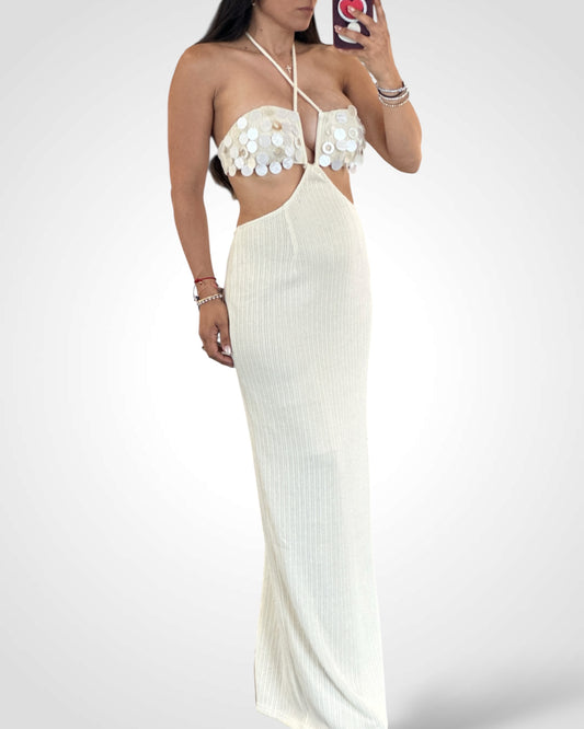 Crochet Seashell Cutout Maxi Dress