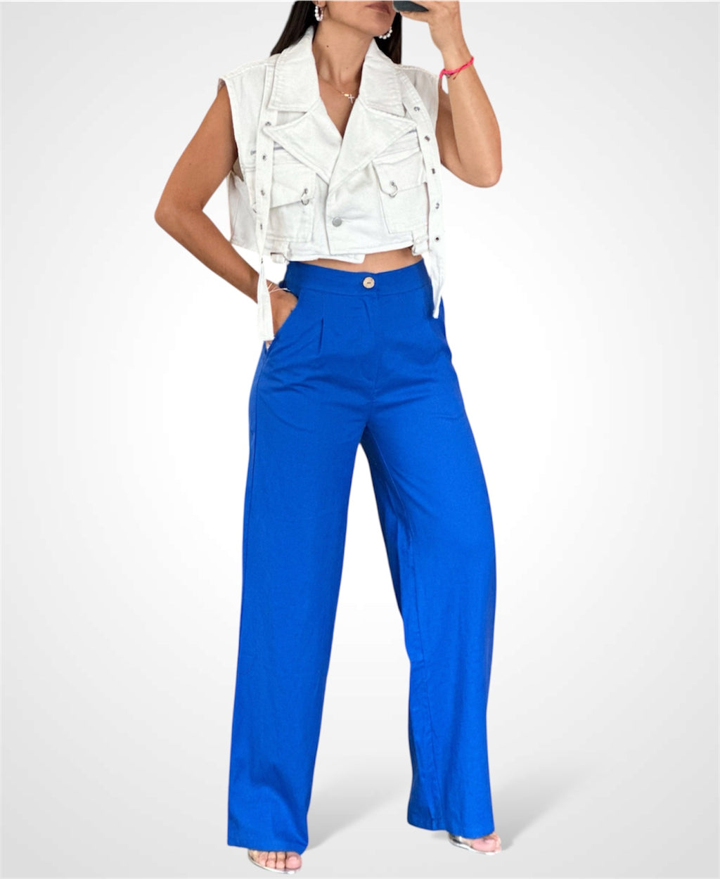 WHITE DENIM VEST TOP