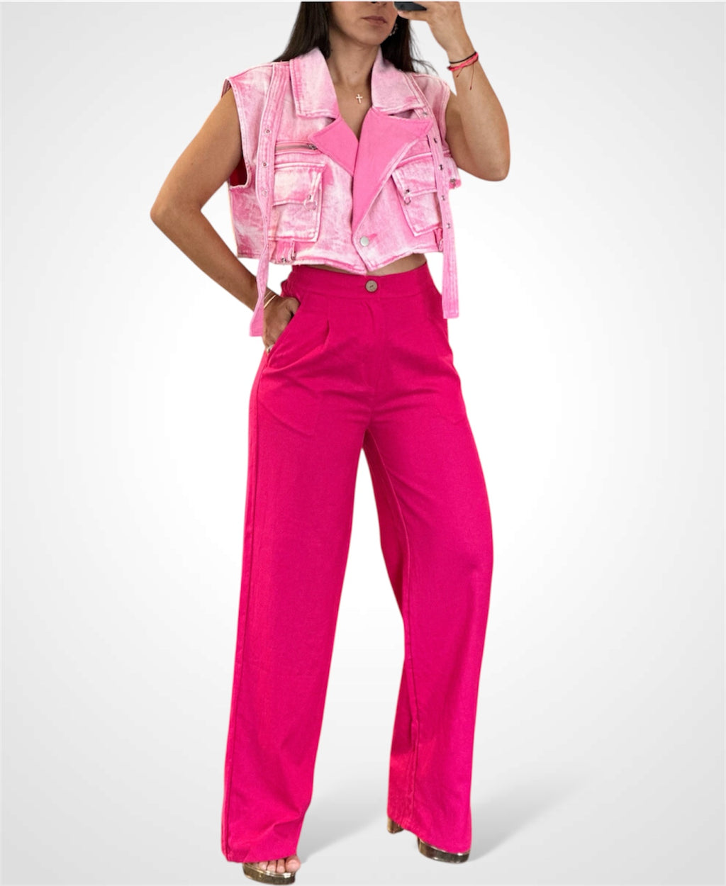 PINK DENIM VEST TOP