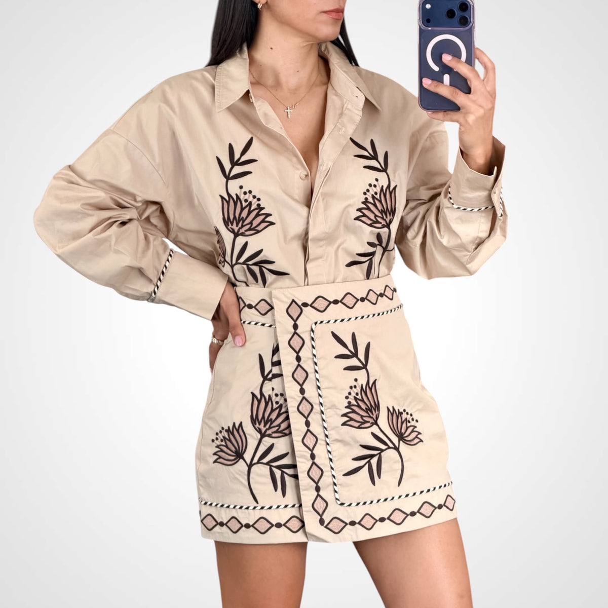 Taupe Embroidered Set-2