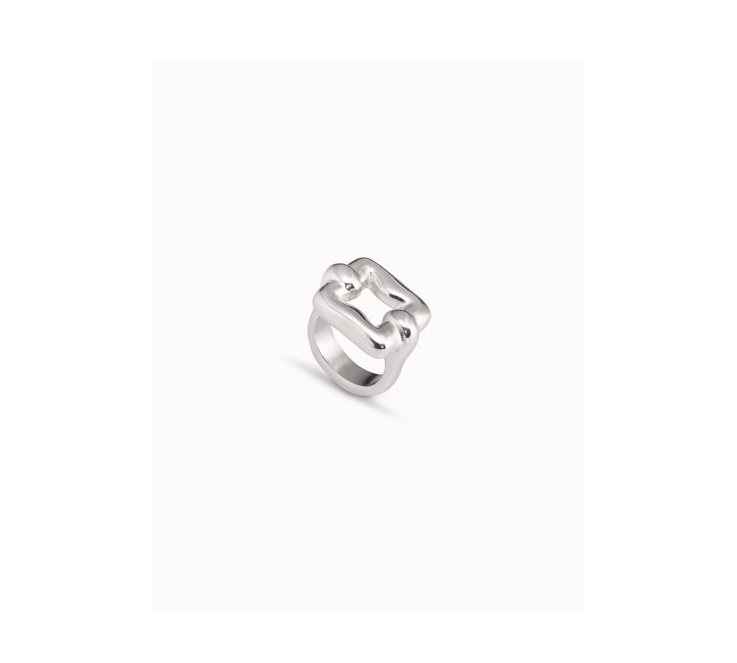 UNO D 50-Sterling silver-plated square link ring•-1