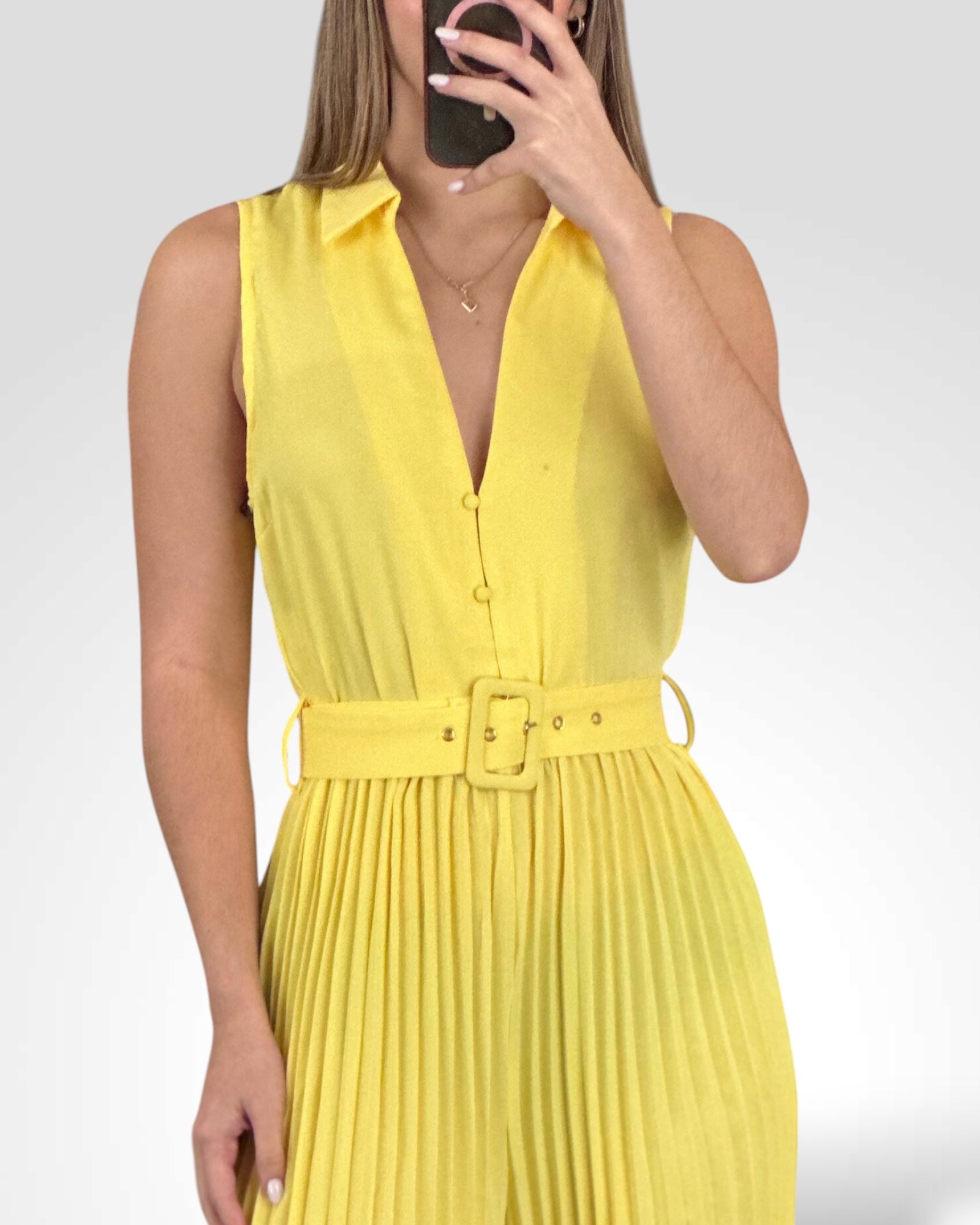 SOLID COLLARED PLEATS DETAIL WIDE LEG JUMPSUITS•-2