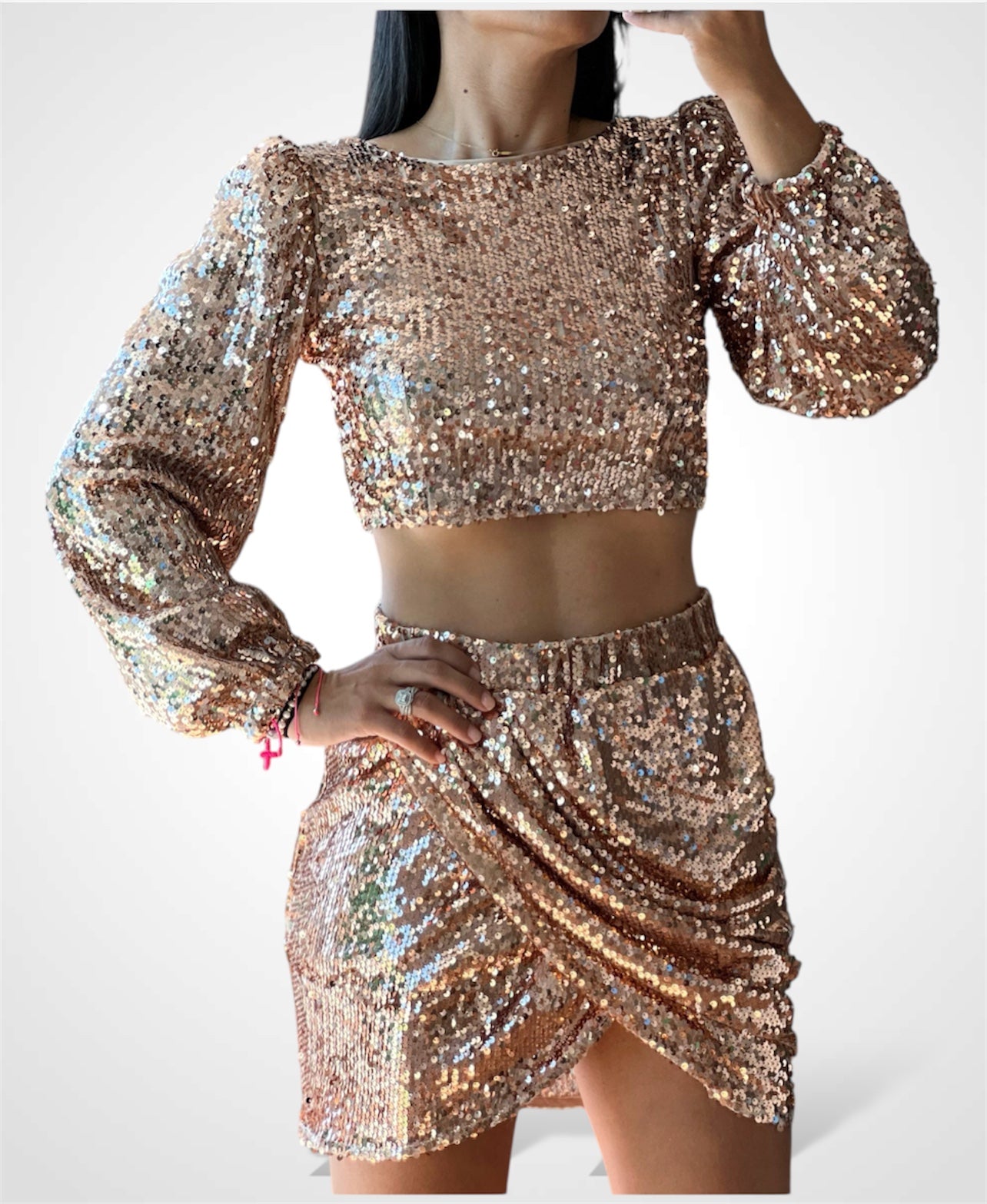 Sequin Gold Mini Skirt•-2