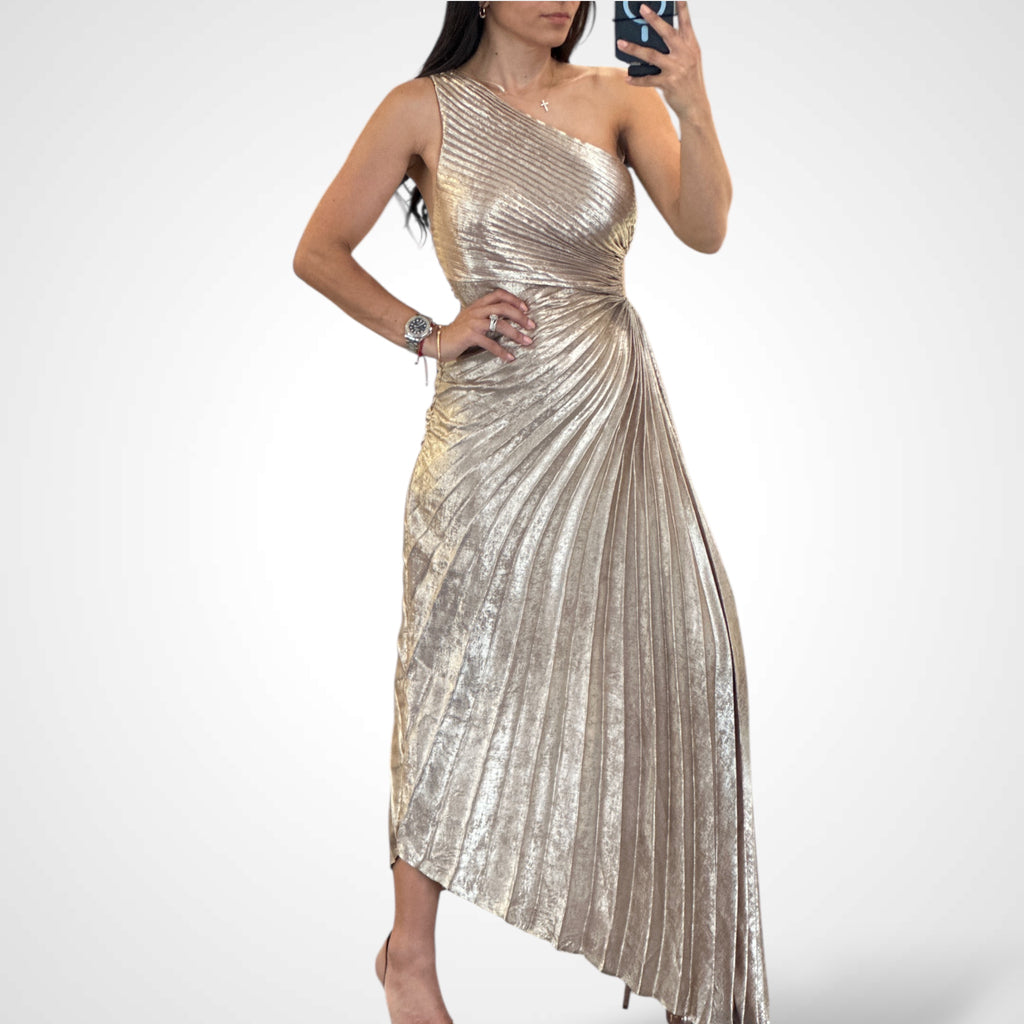 Champagne Metallic Pleated One S Dress
