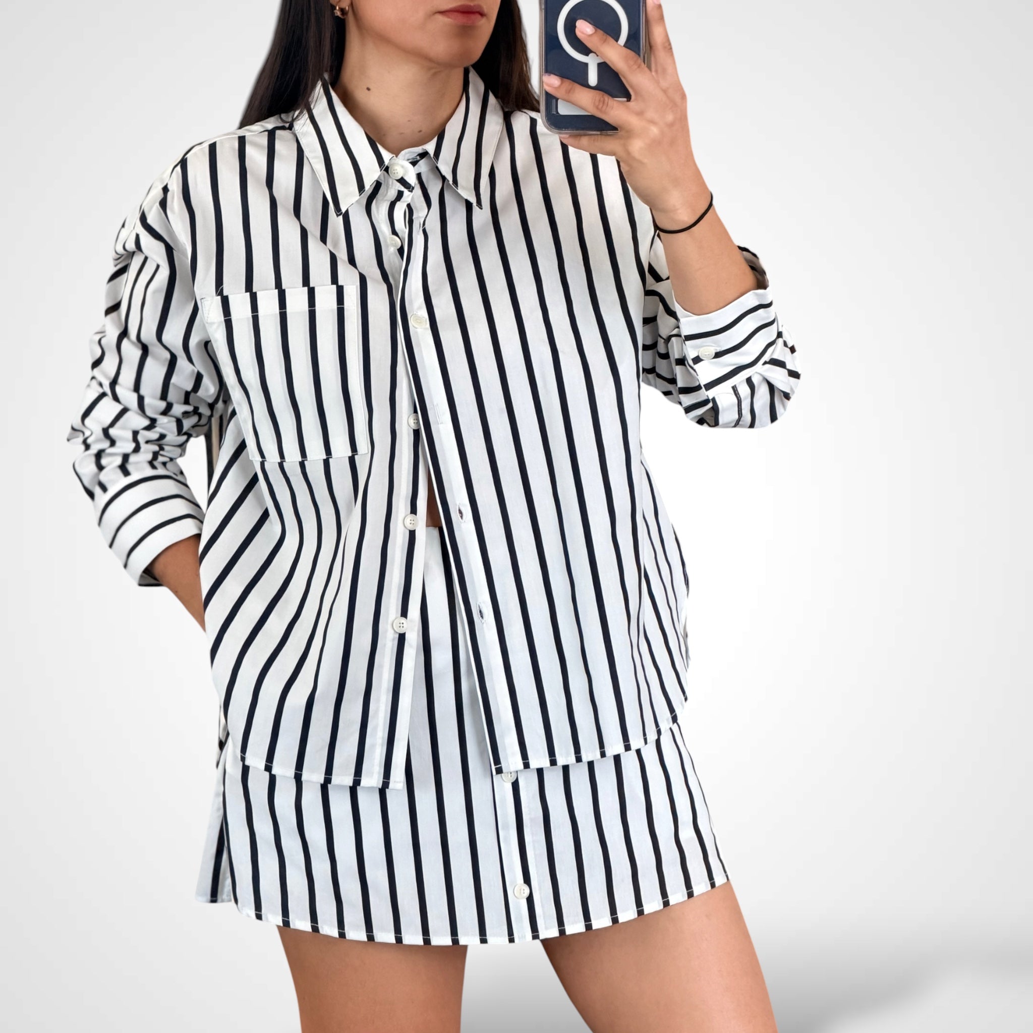 PIN STRIPE SHIRTS AND SKIRT WITH SHORTS LINING SET-2
