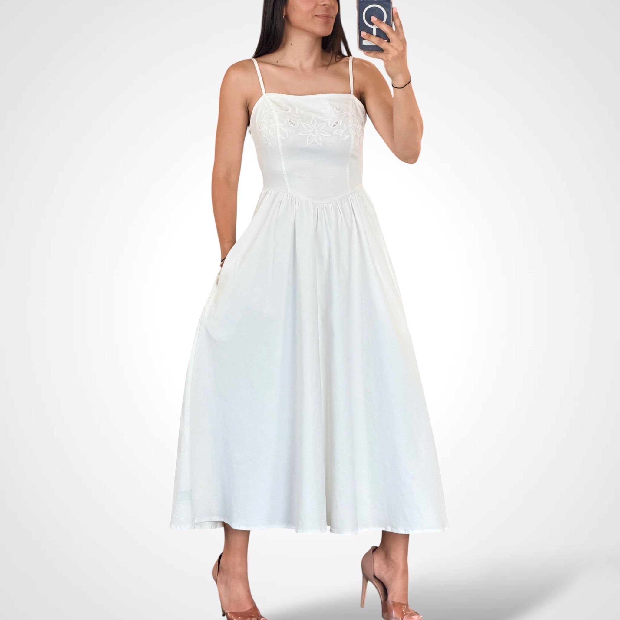 Solid Woven Midi Dress•