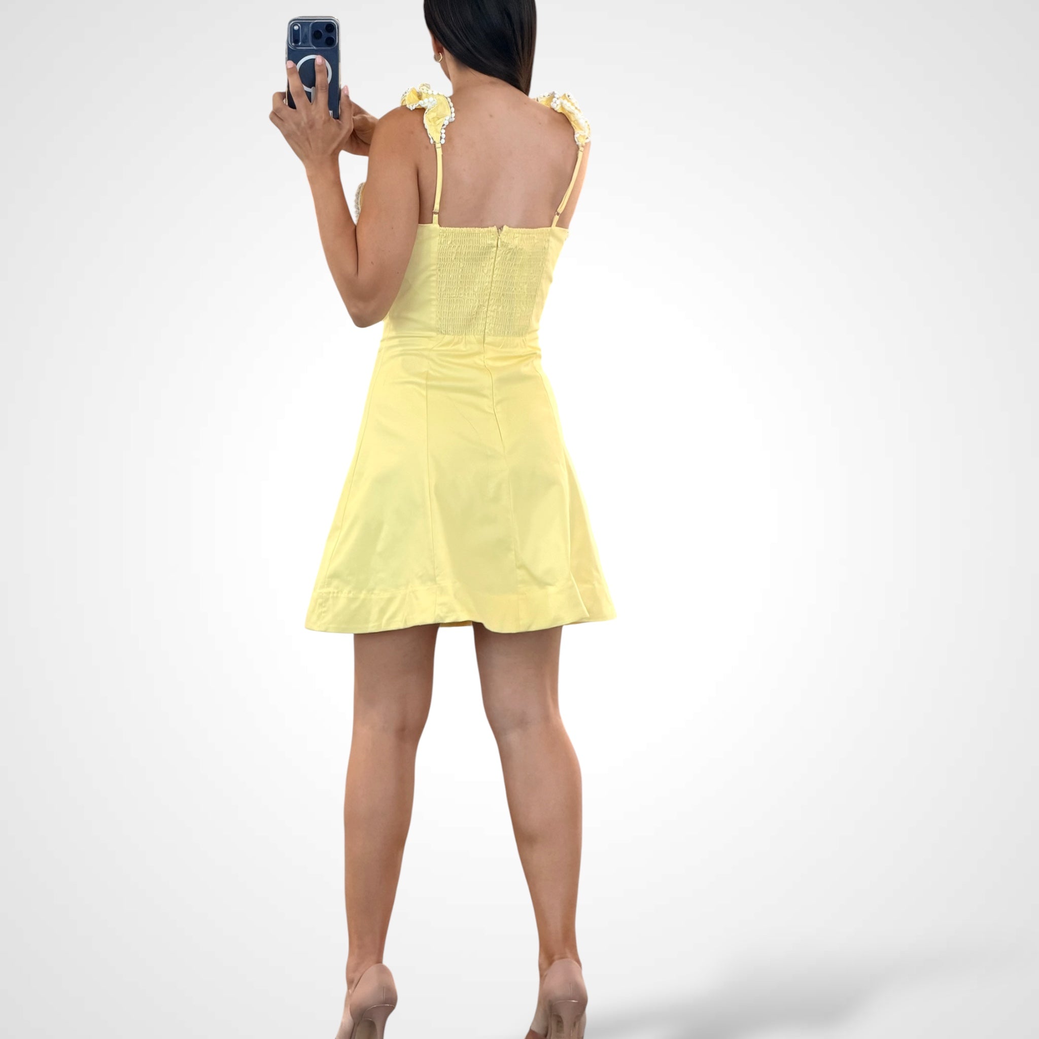 Sleeveless Ruffle V-neck Smock Fit & Flare Mini Dress-3