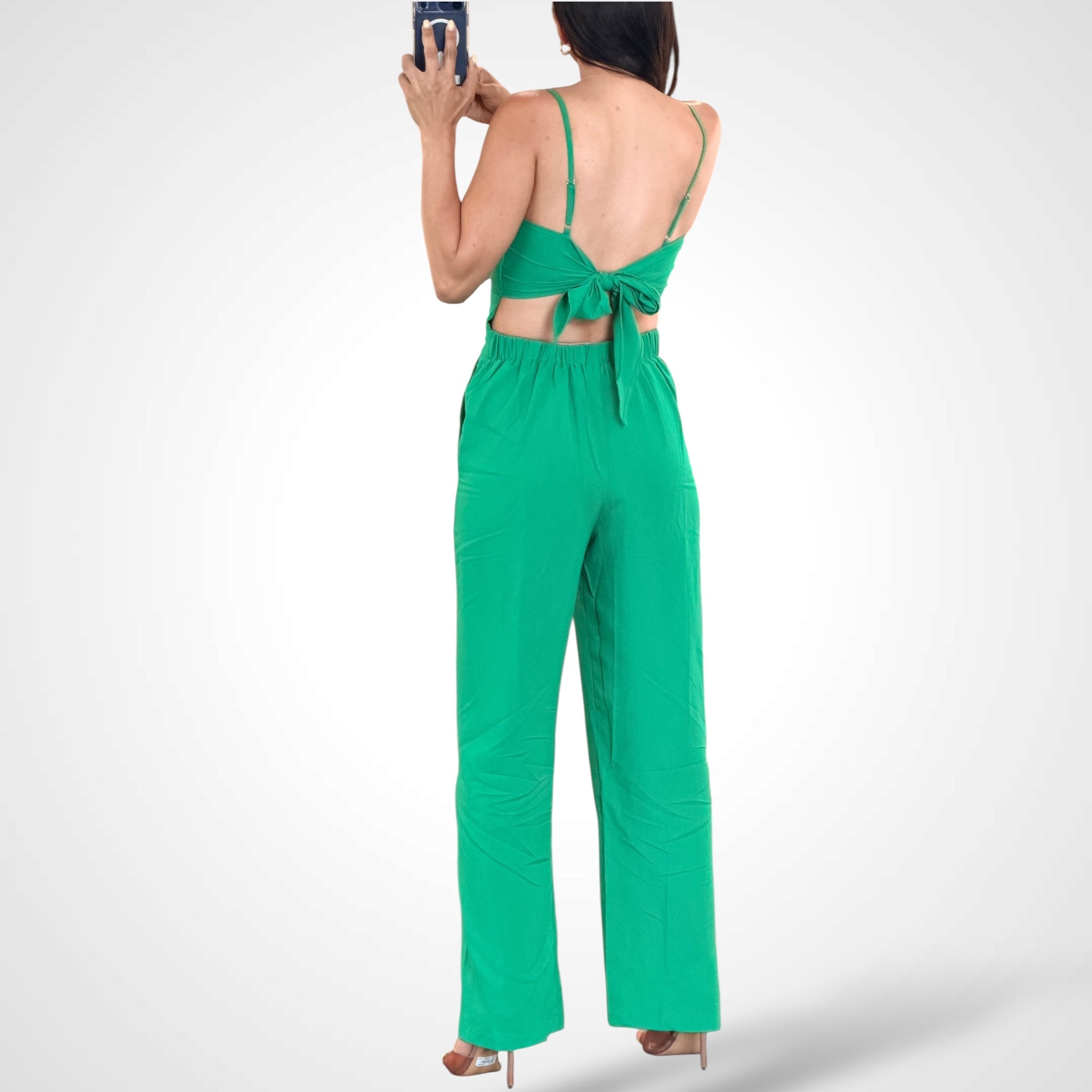 SOLID SLEEVELESS CUTOUT DETAIL OPEN BACK JUMPSUIT•-3