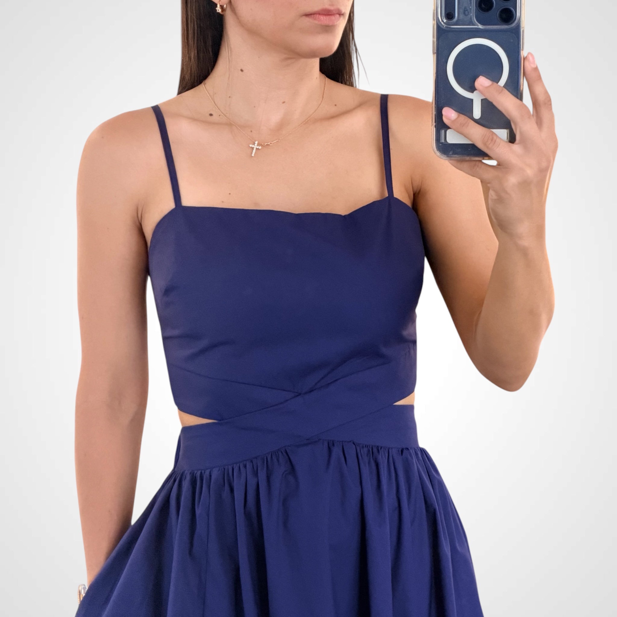 Navy Solid Midi Dress-2