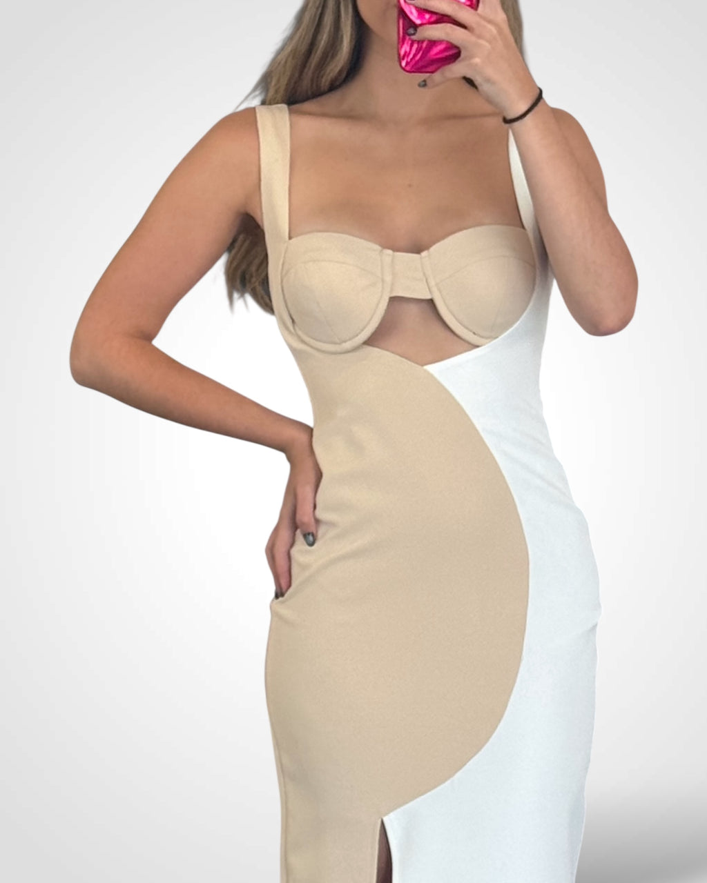 Two-tone Cutout Maxi Dress