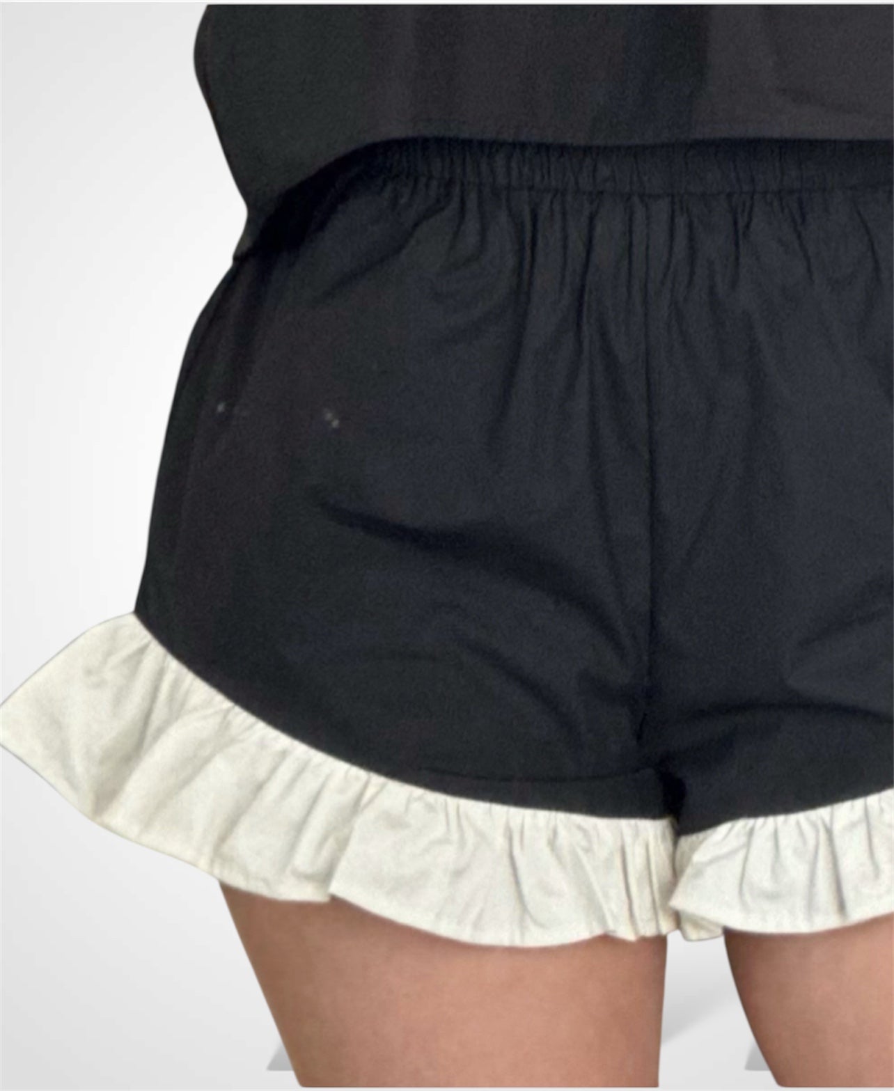 CONTRASTING RUFFLE HEM POPLIN SHORTS•-2