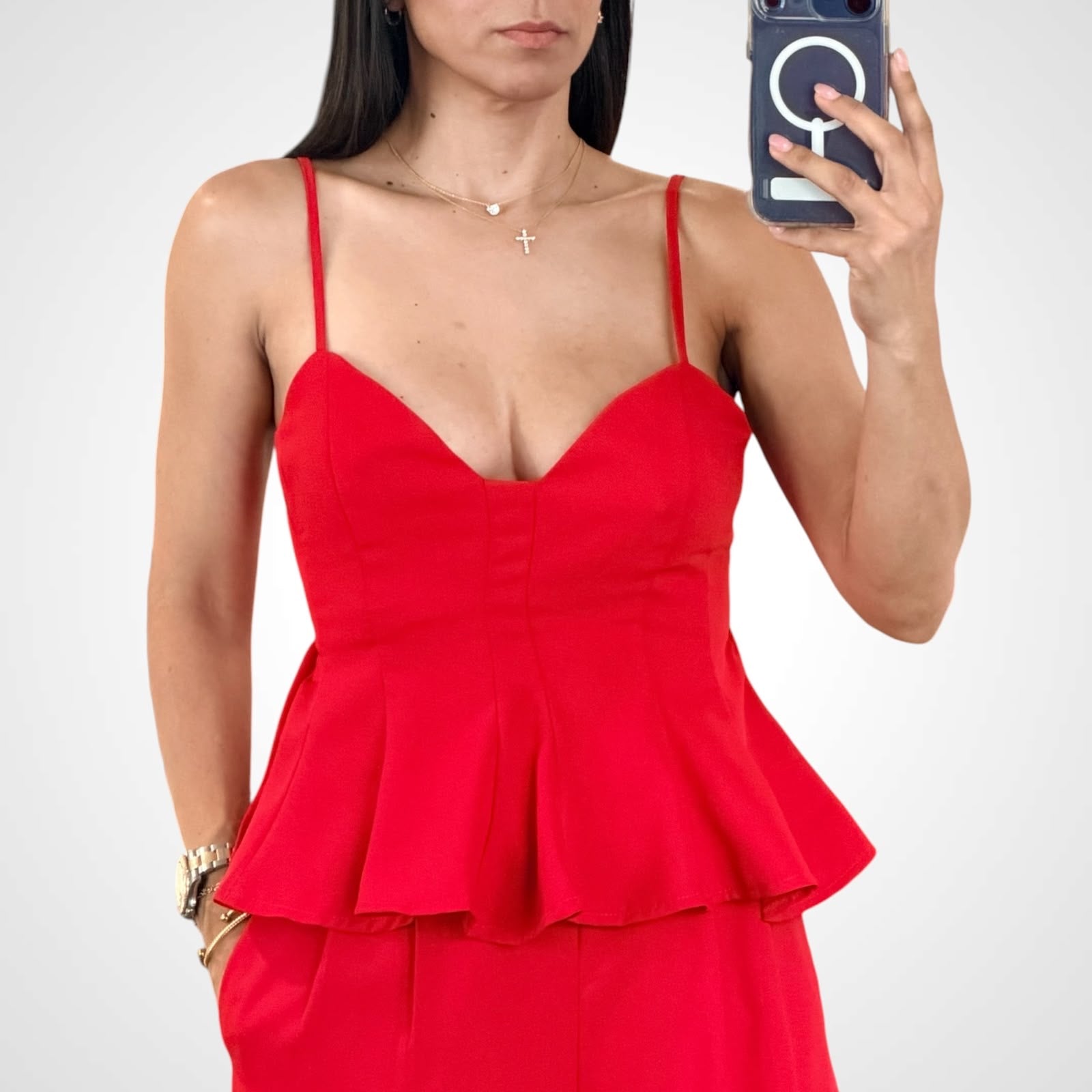 Sweetheart Peplum Top & Wide-Leg Pants Set-2