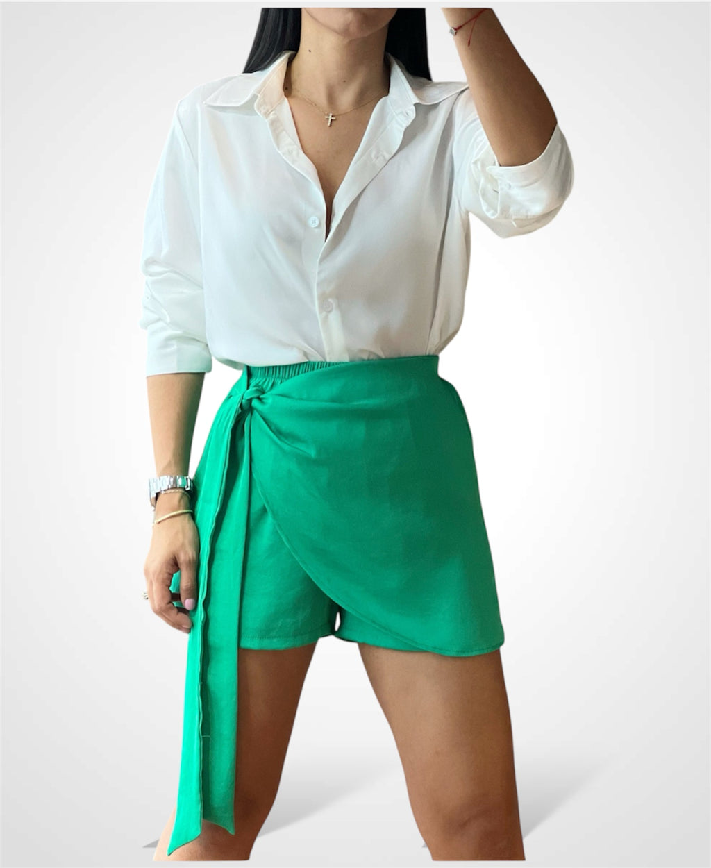 Washed Poly Silk Side Tie Skort Shorts