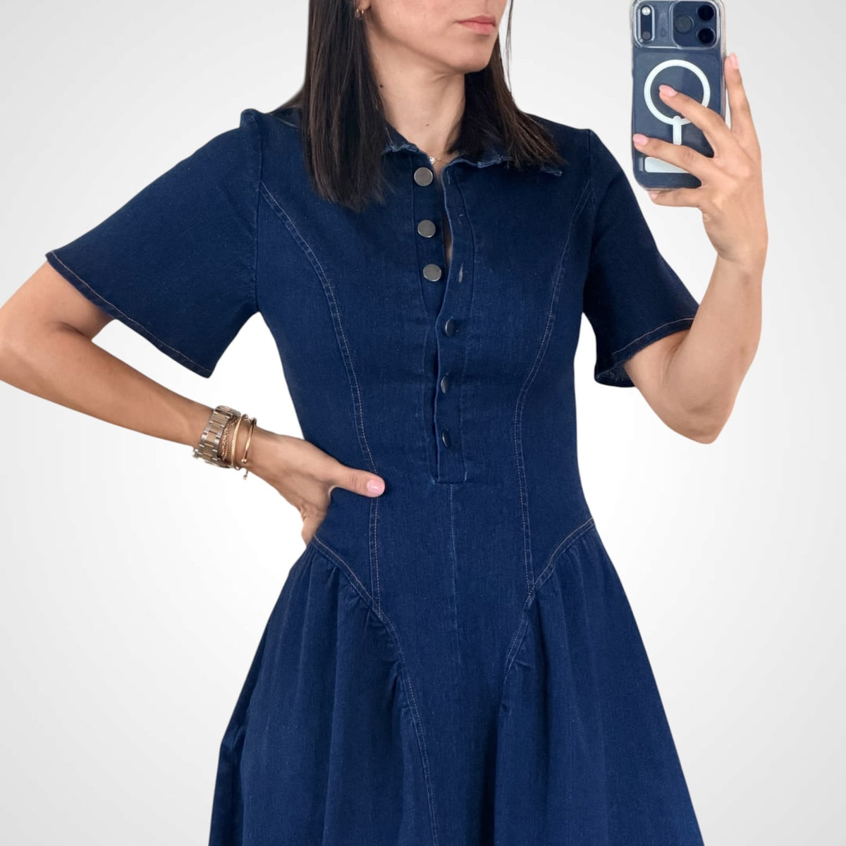 Fitted Denim Maxi Dress•-2