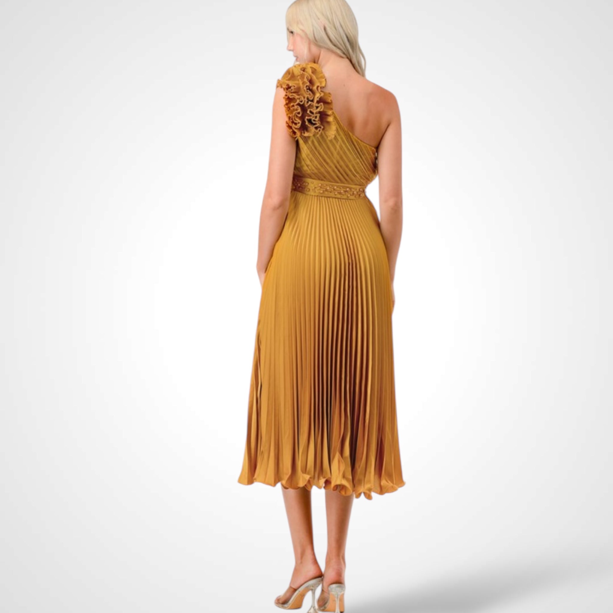 Satin Embellished Detail Midi Dress-2