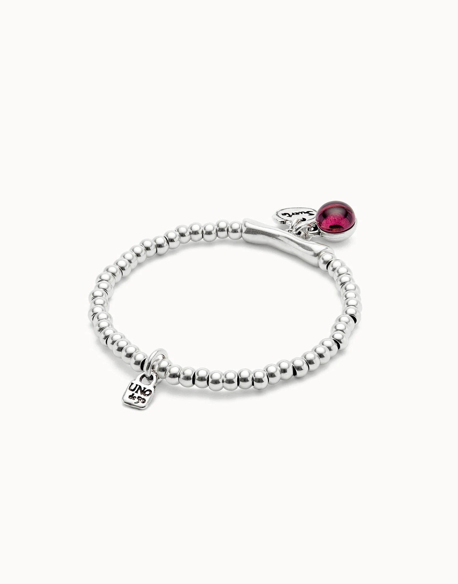 UNO DE 50 - Pulsera bañada en plata de ley, cristal de murano y palabra suerte
