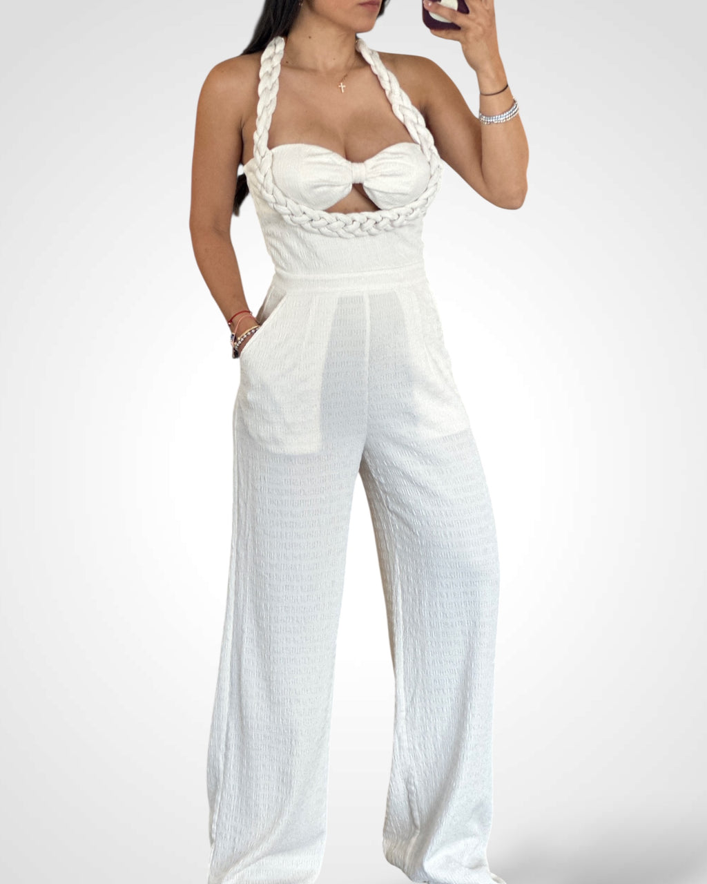 SJQ-Coconutmilk Knot Halter Jumpsuit
