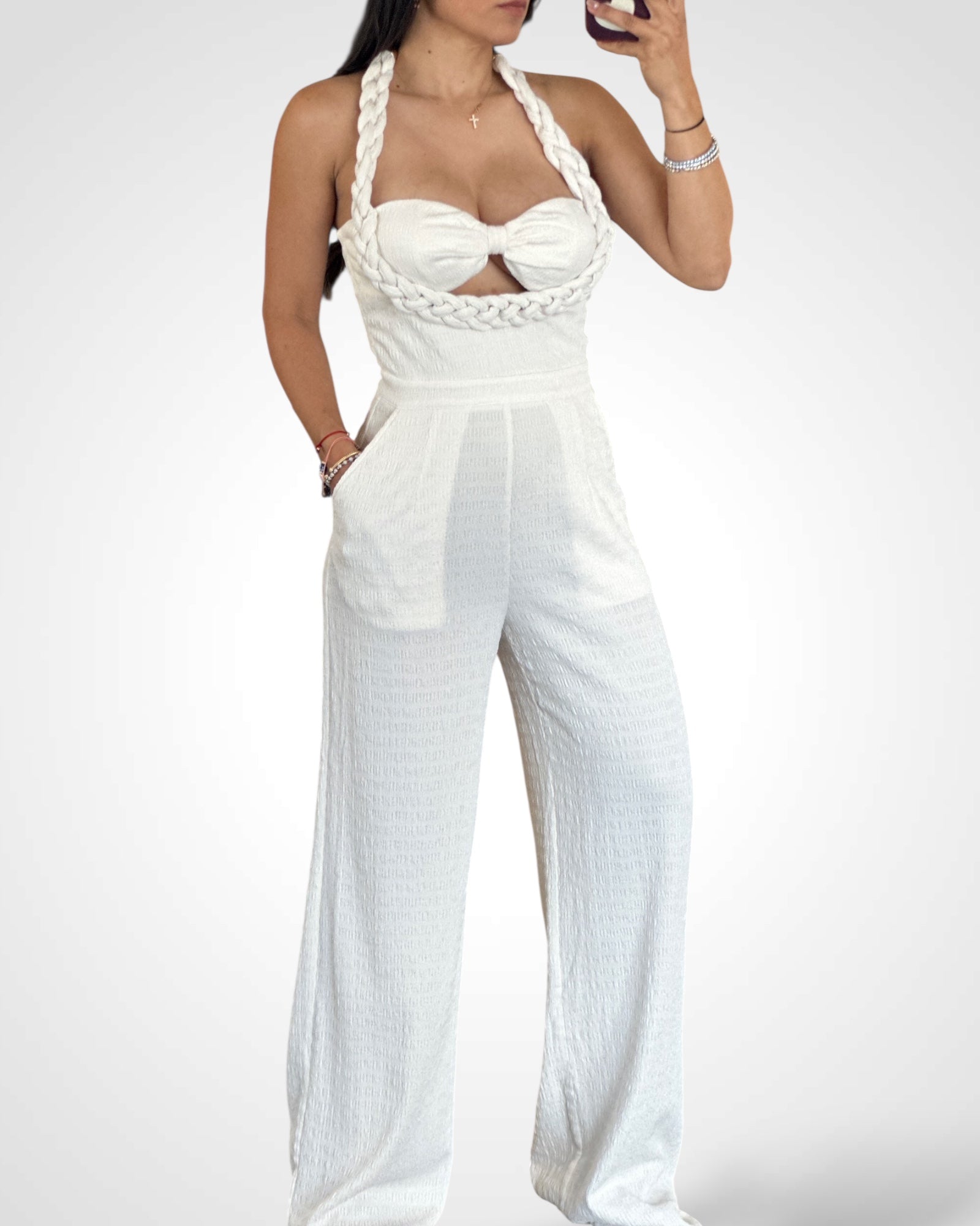 SJQ-Coconutmilk Knot Halter Jumpsuit