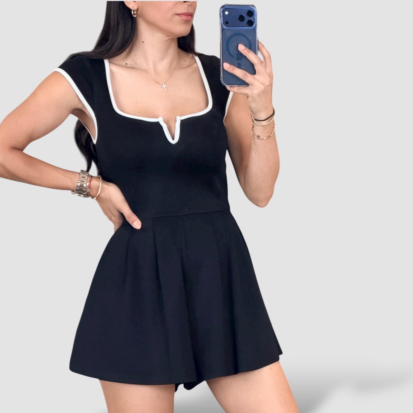 SCUBA SQUARE NECKLINE ROMPER