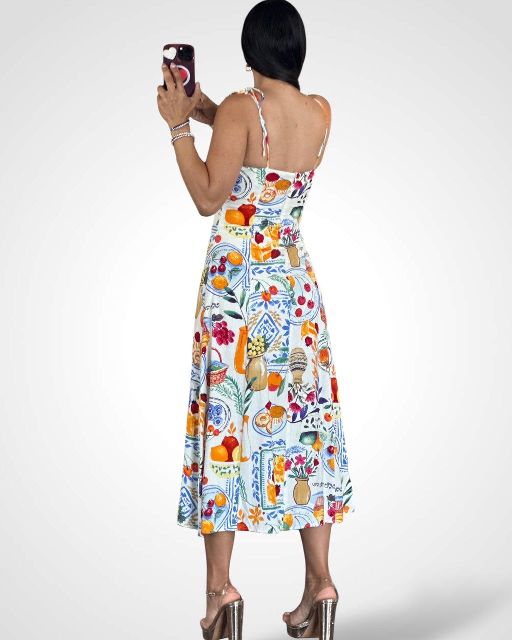 SHOULDER TIE MIDI DRESS