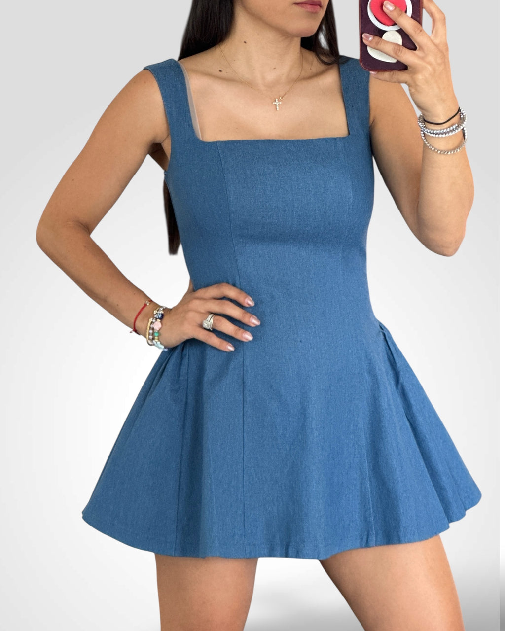 Denim Mini Flare Dress