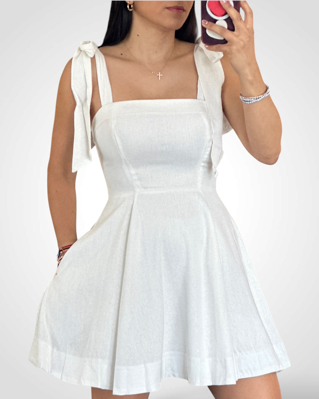 SJQ-Sleeveless Square Neck Front Pockets Mini Dress