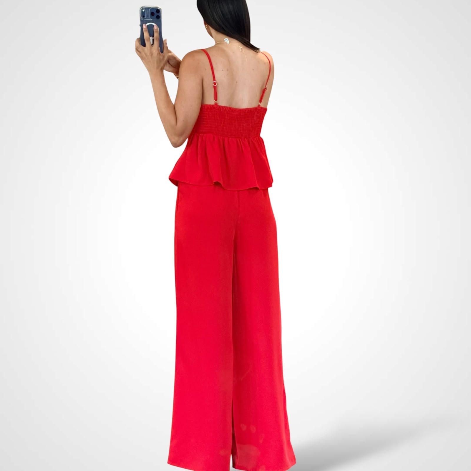 Sweetheart Peplum Top & Wide-Leg Pants Set-3