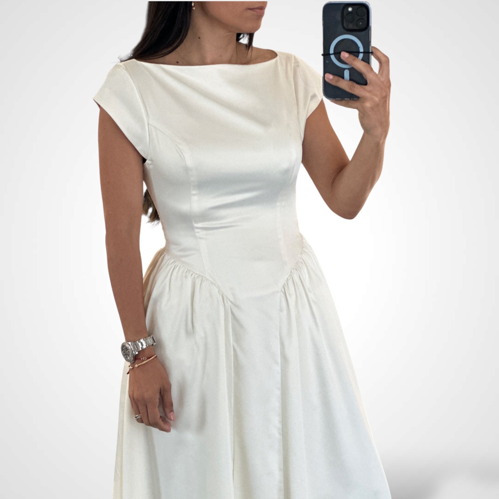 SATIN BOAT NECKLINE MIDI DRESS-2
