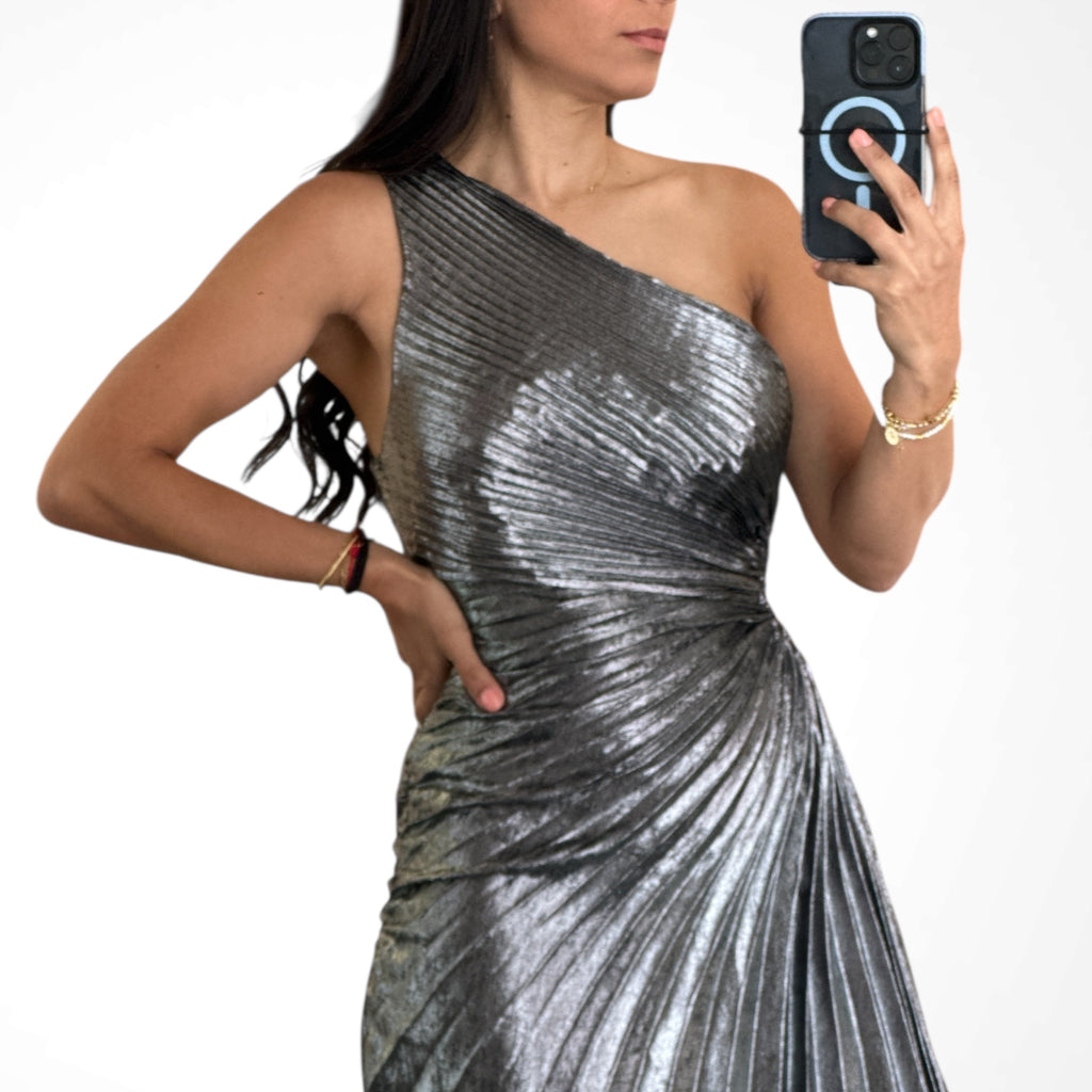 Black-Silver Metallic Pleated One S Dress