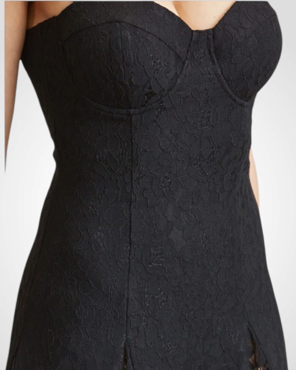 Black Floral Lace Godet Maxi Dress