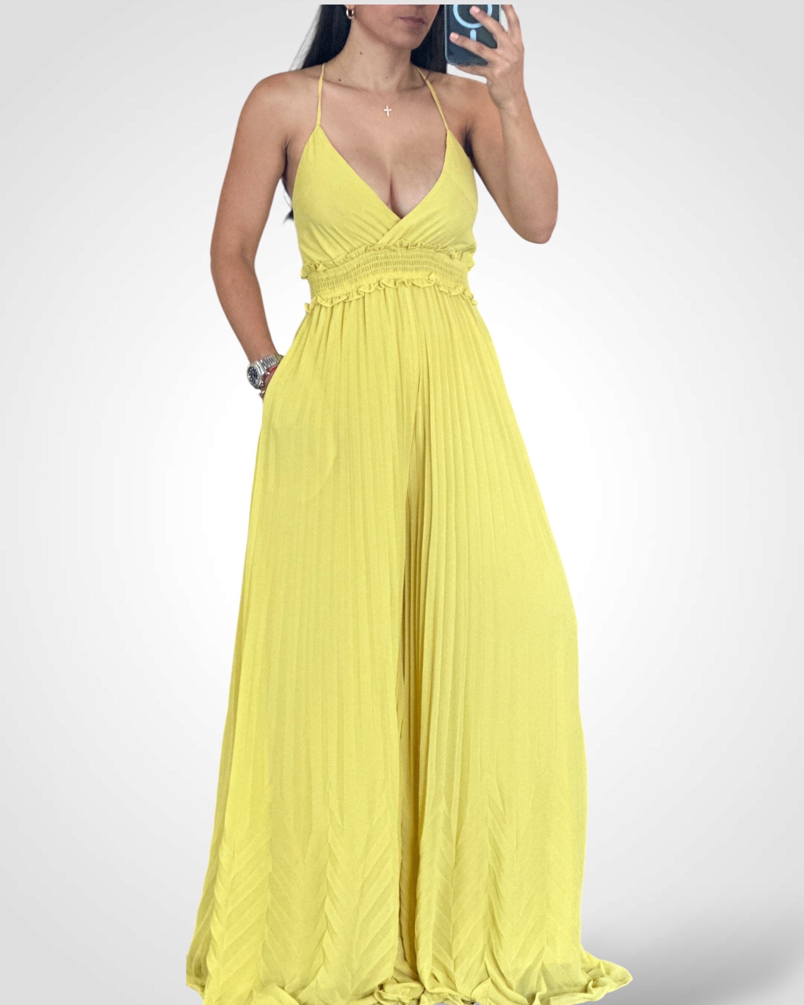 Pleats Detail Jumpsuit (YELLOW)•