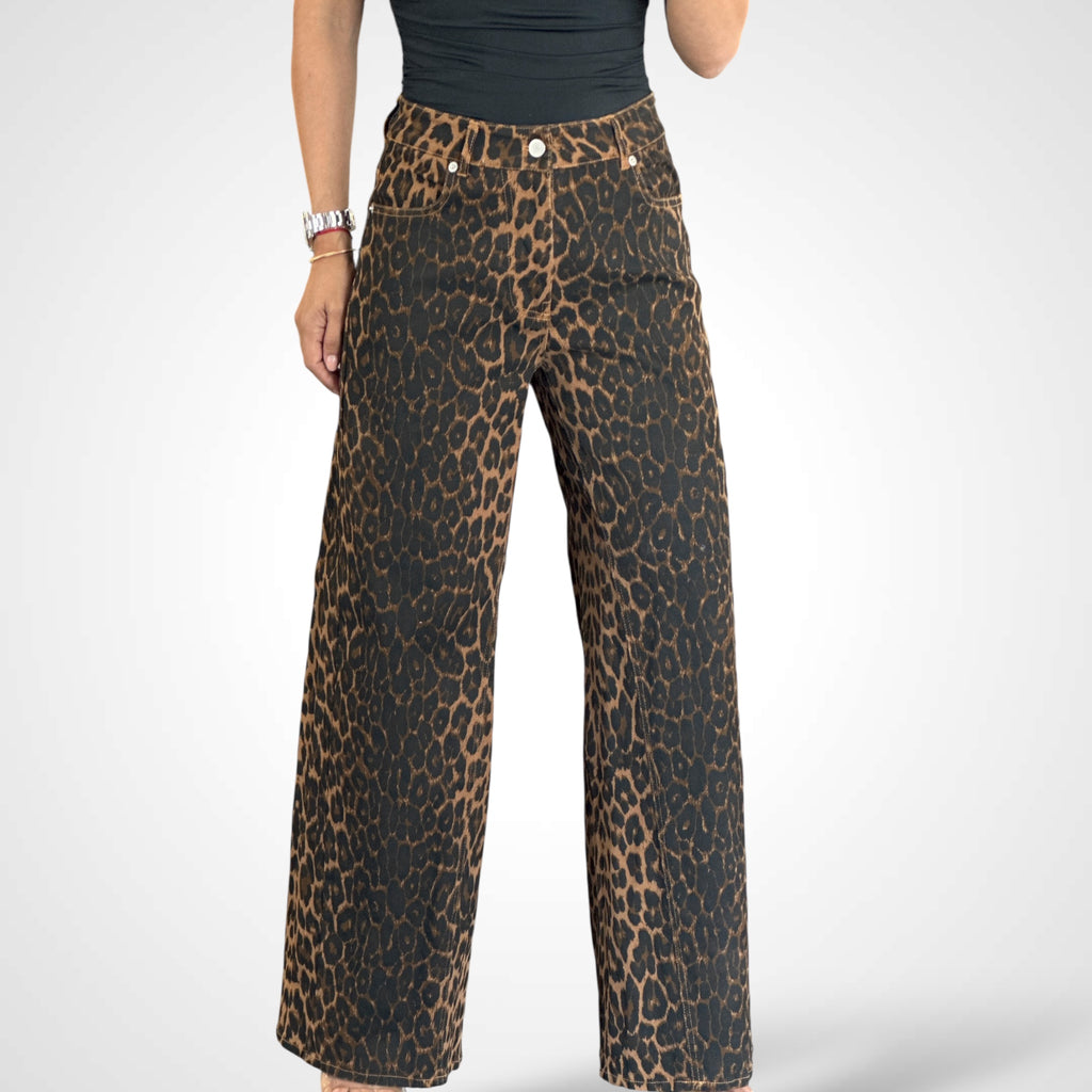 LEOPARD PRINTED DENIM PANTS