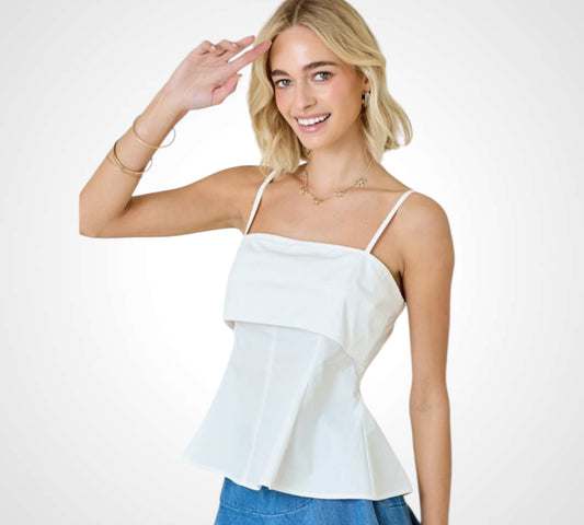 POPLIN FIT AND FLARE TANK W/ SELF LAYER AT BUST