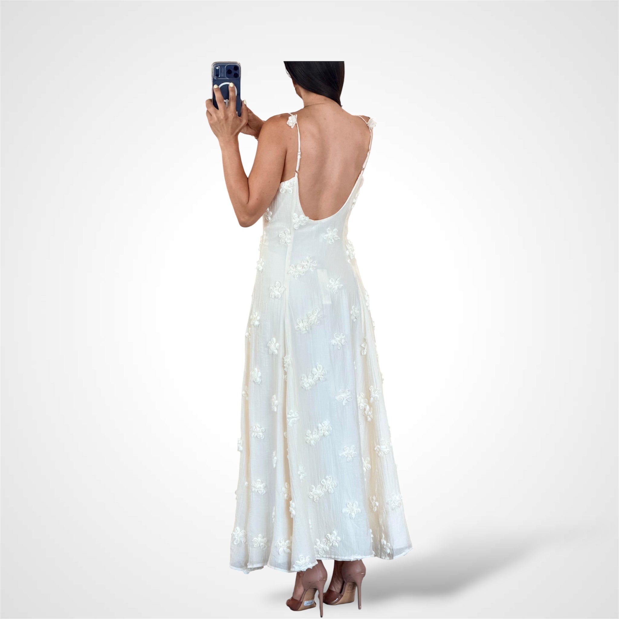 Applique V Neck Trim Midi Dress-3