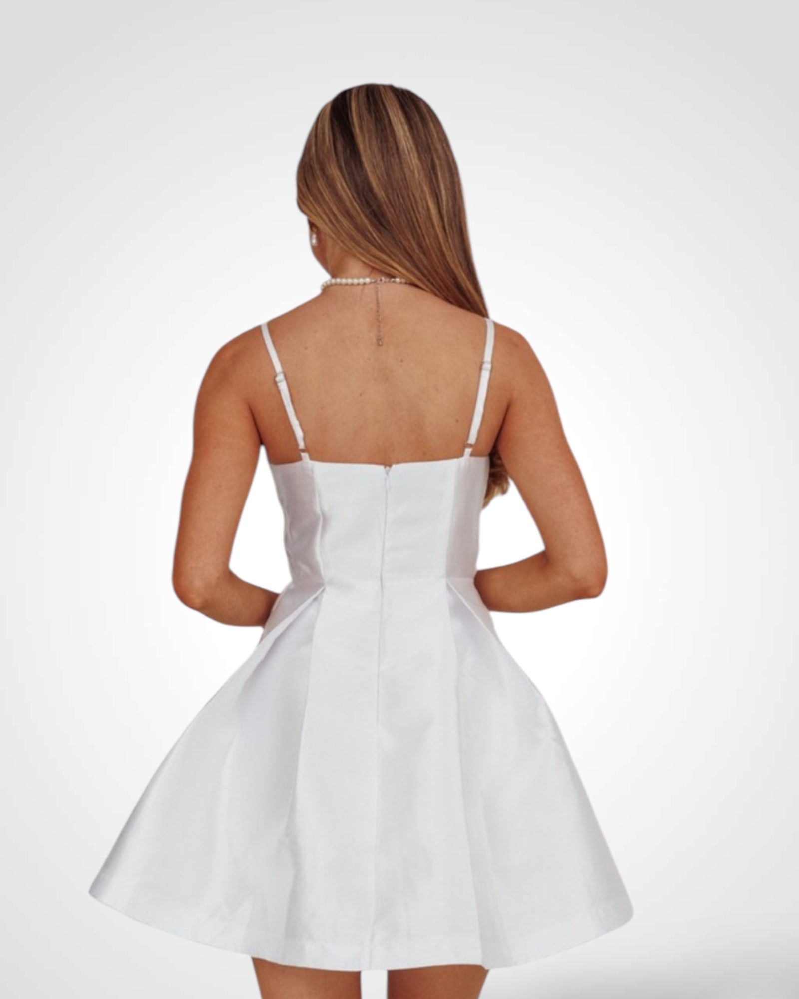 METALLIC BOW TIE MINI DRESS (White)•-2